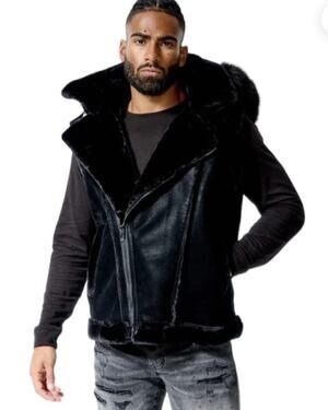 JORDAN CRAIG Men's Denali Black Shearling Heavy Duty Hooded Vest Sz XL